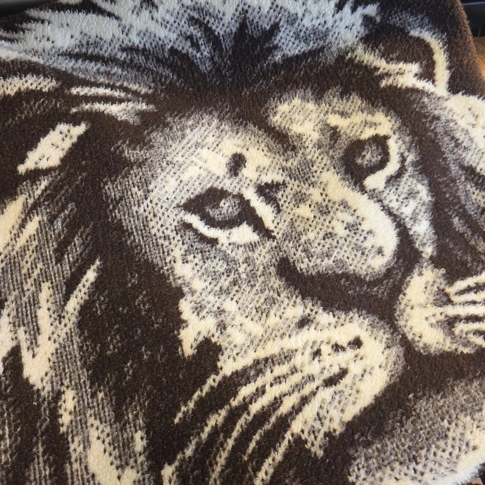 Vintage 1980s San Marcos Reversible Large Blanket Lion Brown Soft Warm
